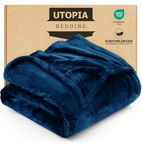 Utopia Bedding Kuschelige Fleecedecke [228x228 cm, Marine] Weiche, leichte, warme Flauschige Decke Kuschelige und atmungsaktive Decken für Bett Sofa Couch