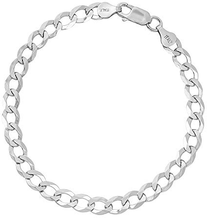 AKA Gioielli® - Damen Herren Armband echtes 925er Silber Rhodiniert - 6.3mm Flache Panzerkette - Länge: 20 22 cm