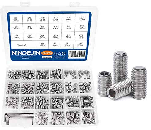 NINDEJIN 666 PCS M2 M3 M4 M5 M6 M8 Hex Flat Grub Set Screw for Repairs Kit