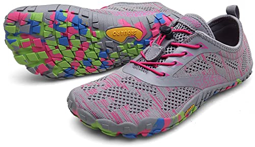 SAGUARO Barfußschuhe Herren Damen Traillaufschuhe Outdoor & Indoor Training Fitnessschuhe Wander Wald Strand Straße Laufschuhe Walkingschuhe Schnell Trocknend Badeschuhe, Taffy Rosa, 42 EU