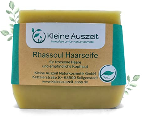 Kleine Auszeit Manufaktur Rhassoul Haarseife – bei trockenem, strapaziertem Haar und empfindlicher Kopfhaut, vegan, ohne Palmöl, ohne Plastik,