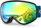Findway Skibrille Kinder, Snowboardbrille Helmkompatible Schneebrille Verspiegelt 100% UV-Schutz Anti-Nebel Kinder Skibrille für Jungen Mädchen 3-8 Jahre Skifahren Skaten Snowboarden