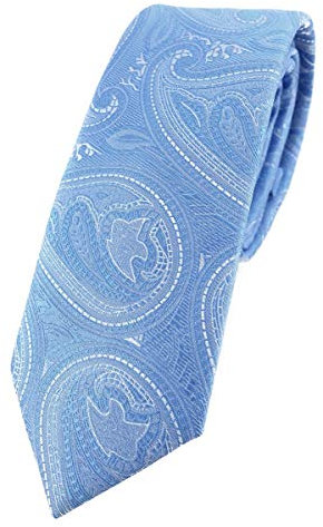 TigerTie - schmale Designer Krawatte in hellblau blau silber Paisley gemustert