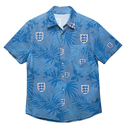 FOCO Offically Licenced England FA Football World Cup European National Team Retro Floral Summer Short Sleeve Dinner Shirt 1990 Kit Medium