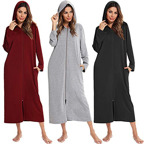 Accappatoio Donna In Pile,Vestaglia Da Donna Kimono Vestaglia,Vestaglia Da Donna In Cotone Leggero Felpa Con Cappuccio Kimono A Maniche Lunghe Con Cerniera Con Tasche Indumenti Da Notte Morbido Accap