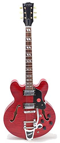 Guitarra eléctrica estilo jazz 335 para diestros de 6 cuerdas con cuerpo semihueco, cuello de caoba, diapasón de palisandro, trémolo (rojo)