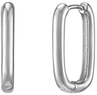Brandlinger ® eckige Statement Ohrringe Silber 925. Creolen rechteckig. Schmuck Damen vergoldet mit 18 Karat (Silber und Gold) für Frauen und Mädchen. Größe der Hoops 20,3mm. (Silber)