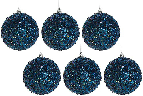 BWG Deep Blue Purple Mini Sequin Glitter Christmas Tree Bauble Decoration (Set of 6)