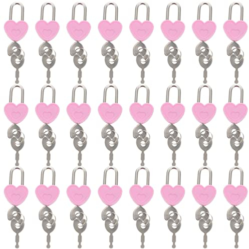 PATKAW Kofferschlösser 24Pcs Mini Herzschloss Single Pink Heart Padlock Metall Love Heart Lock mit Tasten Stationery Supplies für Koffer Rucks?cke Tagebuchdekoration Vorhängeschloss