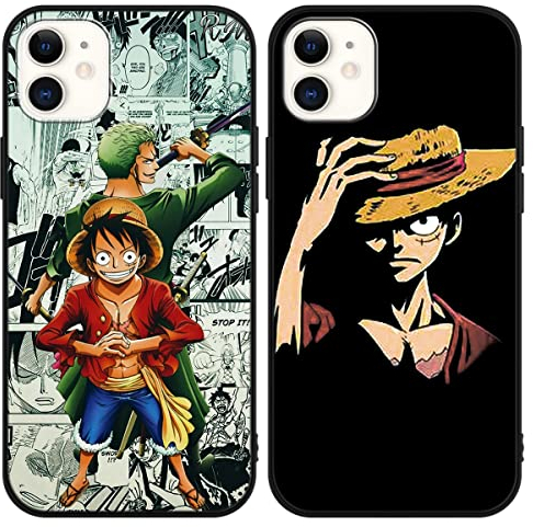 Eouine 2 Stück Handyhülle für iPhone 11 Hülle 6.1'' Anime Jungs Gear 5 Nika Zoro Hülle, Schwarz Manga Straw Hat Muster Schutzhülle Weiche Stoßfest TPU Case Junge Case für Apple iPhone 11