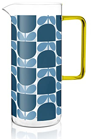 Orla Kiely Block Flower Glass Water Jug Navy Blue 1700ml