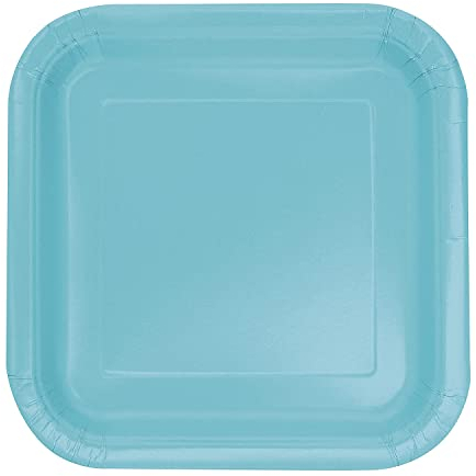 Trimming Shop 7 Heavy Duty Square Dessert Plates Terrific Teal Disposable Plates 18cm - Colour Themed Paper Tableware for Weddings, Anniversary, Birthday, Multipurpose Occasions (16 Pack)