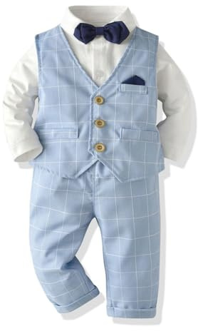 Volunboy Baby Anzug Jungen Anzugweste Hemd mit Fliege für Festlich Hochzeit Bekleidung Set 4tlg