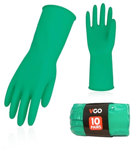 Vgo... 10 Paare Wiederverwendbare Latex-Haushaltshandschuhe(HH4601,S) | Grün,Extra-Stärke,Küche,Abwasch,Haushalt,Malen,Gartenarbeit,Tierpflege,Autowäsche,Badezimmer,Haare färben,Wäsche