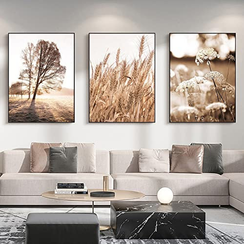Trayosin 3er Moderne Poster Set Beige Pampas Wandbilder,Modern Bilder für Wohnzimmer Schlafzimmer Flur,Wandposter Kunstdrucke, Ohne Rahmen (B,40x50cm)