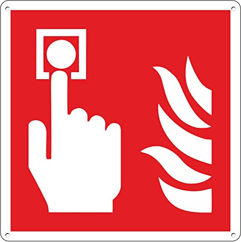 Pubblimania Botón alarma de encendido | Emergencia y seguridad de aluminio metal 3 mm de espesor (14,5 x 14,5 cm) (alarma de incendio)