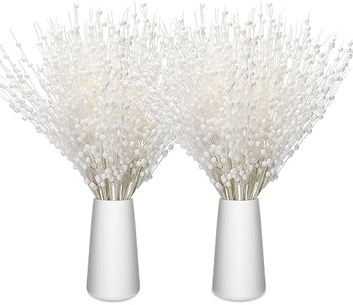 30 Stück Weihnachten Künstliche Glitzer Beeren Stiele Deko Perlen Stäbe Pick 43 cm Weihnachtsschmuck Glitzernde Zweige für Weihnachtsbaum Weihnachtskranz Vasenfüller Deko (Weiß)