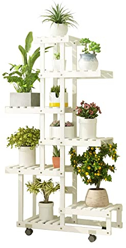 SXBHDM Weißer Blumenständer Pflanzenständer Blumentreppe für Drinnen und Draußen Ecke Blumentopfhalter Blumentopfständer Pflanzenregal Leiterregal Dekoratives Fenster für Garten, Balkon, Terrasse
