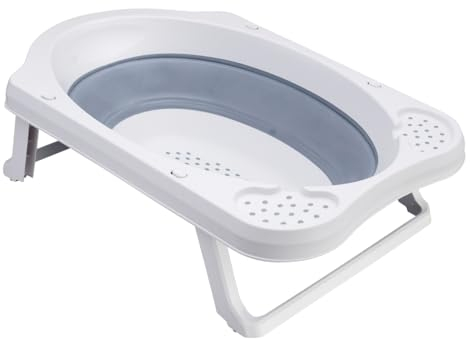 keeeper Faltbare Babywanne mit Stöpsel, Ab 0 bis ca. 12 Monate, 33 l, 48 x 82 x 23,5 cm, Maja, Blau (Cloudy Blue)