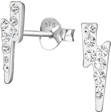 Thunder Bolt Earrings with Crystal Stones - 925 Sterling Silver Lightning Flash