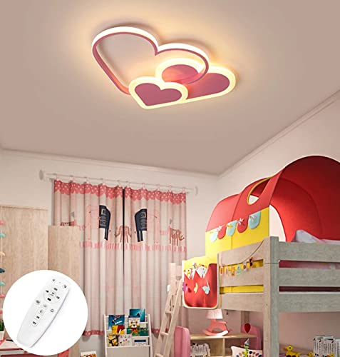 GUANSHAN 3D-Deckenleuchte, kreative Herzen, intelligente Regulierung, stufenlose Dimmung, Deckenleuchte, Beleuchtung für Jungen, Mädchen, Schlafzimmer, Kindergarten, mit Fernbedienung, 44 W