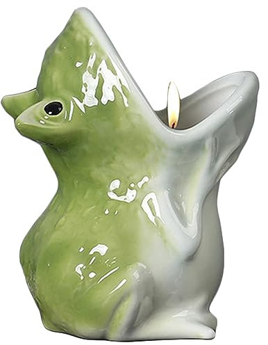 Niedlicher Frosch-Teelichthalter, Keramik-Kerzenhalter, lustig, große offene Kröte, dekorative Teelichthalter für Halloween, Zuhause, Party-Dekorationen (grün)