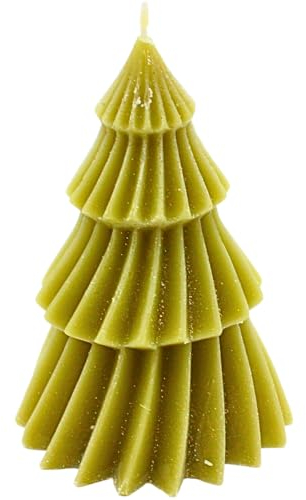 Vela en forma de árbol de Navidad en verde con purpurina, hecha a mano, tamaño: 12 x 7 cm aprox