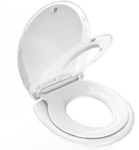 Toilet Seat with Toddler Seat, Potty Training Toilet Seat Round 2 in 1 Soft Close Quiet No Slapping, Magnetic Absorption, Easy to Install and Clean,White