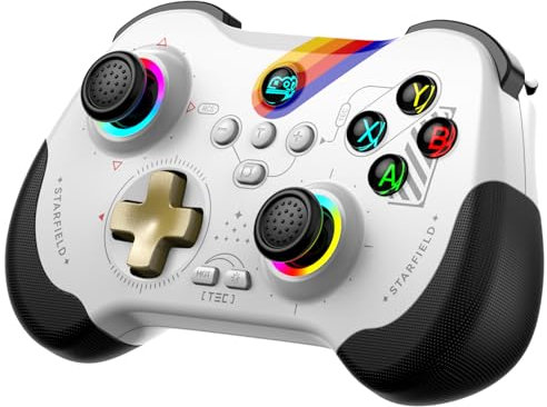 Joso Wireless Gaming Controller für ipad/iPhone Android/PC/Switch/Streaming auf Xbox/PS4/PS3, Bluetooth, Taschengröße, 7-Farben LED, Hall Effekt Triggers Hall Links und rechts Wippe (Graffiti weiß)