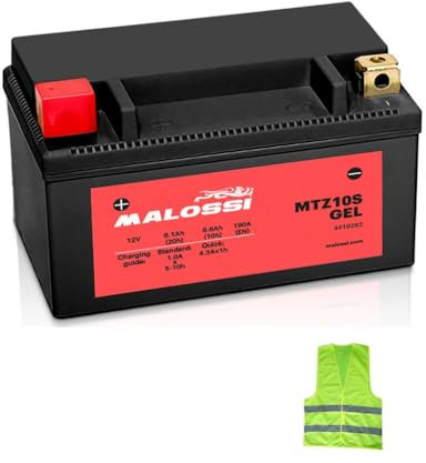 COMPATIBILE CON YAMAHA YZF-R1 1000 per anno 2007 al 2008 BATTERIA YTZ10S MALOSSI IN GEL MTZ10S FORNITA CARICA E PRONTA ALL’USO BATTERIE ATTIVE 8,6 AMPERE 12 VOLT 150X88X93MM