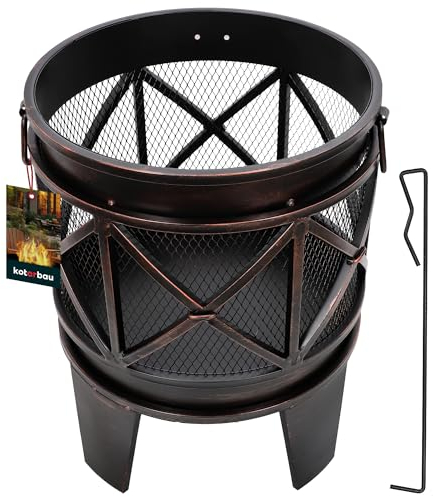 KOTARBAU® Feuerkorb für den Garten rund 42 cm Feuerstelle Feuerschalen & Feuerkörbe aus Stahl in Antik-Rost-Optik Feuerkorb mit Funkenschutz hoch