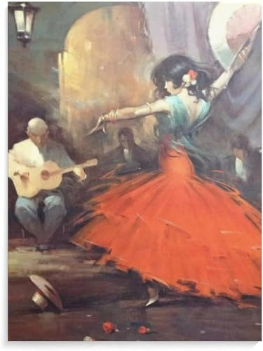 KEYGEM Spanien Tanz Poster Flamenco Tänzerin Wandkunst Spanien Flamenco Tänzer Drucke und Malerei Leinwand für Zuhause Wandkunst Dekor Bild 50x70cmx1 Kein Rahmen