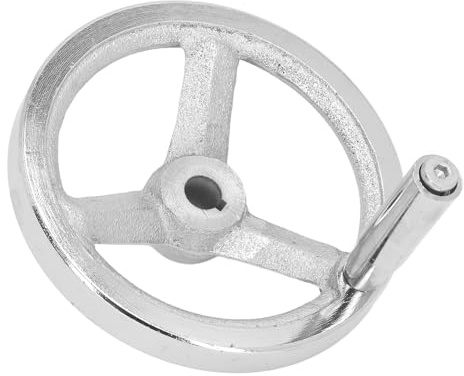 Volante Giratorio de 125 Mm de Diámetro y 12 Mm de Diámetro Interior, Volante Redondo Cromado de Hierro Fundido, Volante Giratorio con Manivela Desmontable con Mango para Torno