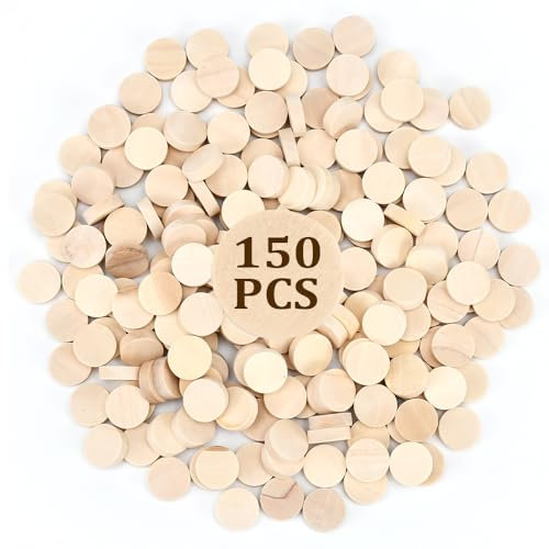 HEKOBAG Runde Holzscheiben, 150 Stück Runde Holzstücken 20mm Holz Log Holzscheiben Unbehandelt Holz Kreistafel Buche Holz Kreistafel für Malerei, Hochzeit, Heimdekoration, DIY-Bastelbedarf