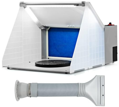 HOMFME Folding Airbrush Spray Booth, Portable Spray Booth Kit with 3 LED Lights, Adjustable Hose and Revolving Turntable, Spray Booth and Extractor Set for Models Crafts Artworks