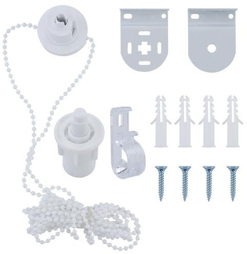 White Metal Roller Blind Mounting Brackets with Bead Chain, Repair Kit, Top Fixing, Side Fittings