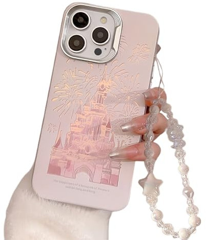 Emlivi Glitter Mobile Phone Case for iPhone 13 Pro, Case with Beads Bracelet, Cute Castle Fireworks Bumper Cover, Diamond Protective Case with Mobile Phone Chain for Women, Girls, Soft Silicone TPU