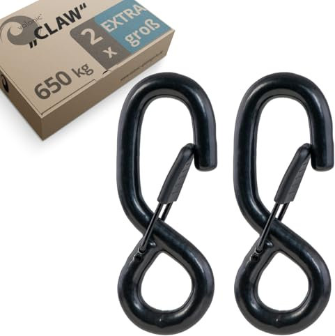 valonic Claw - 2X S-Haken mit Sicherheitsverschluss, gummiert, 650 Kg, Karabiner Haken mit Öse, für Spanngurte, Anhänger, Gurtband, Planen, Stange, schwarz