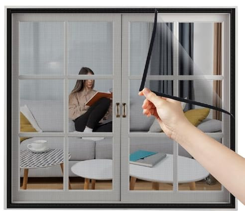 Store Moustiquaire Fenetre Enroulable Net 115x120cm Noir Moustiquaire pour Porte de Balcon, Porte Cave