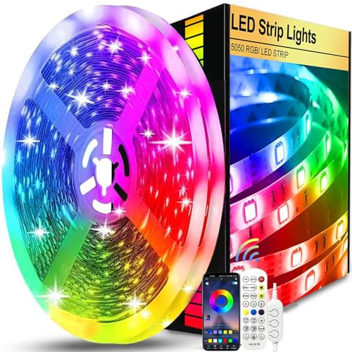 FOLAI Led Strip 10m, Bluetooth Music Sync, Timer-Einstellung RGB LED Streifen, Farbwechsel Led Lichterkette mit Fernbedienung Leiste Band für Schrankdeko, Party, Zuhause, Schlafzimmer, Dimmbar (10M)