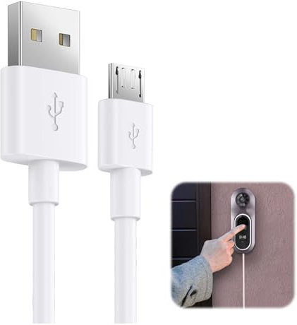 USB to Micro Doorbell Charger Cable for Ring Enabled Video Doorbell 1/2/3/3 Plus/4/Pro/Plus Micro Replacement Fast Charging Cord USB Fans Camera Battery Power Charger Wire, White 1M