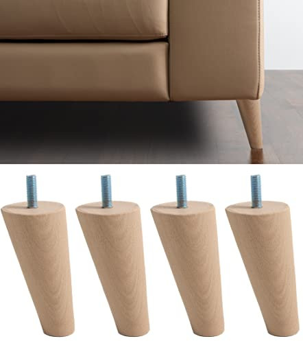 IPEA Pieds de Meubles et Canapé en Bois Inclinés - Hauteur 12 CM – Fabriqué en Italie – avec Forme cône – vis M10 – Lot de 4 Pieds pour Armoires, Fauteuils, Lits – Couleur Claire