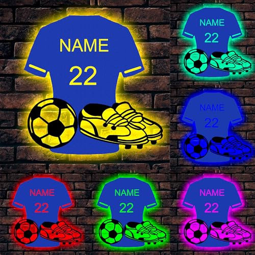Personalised Football Wall Light Custom Football Shirt Neon Sign Football Led Wall Art Decor Bedroom Decor USB Powered with Dimmable Switch Football Sport Fans Gifts for Christmas Birthday