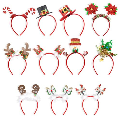 Weihnachts Stirnband 11 Stück Weihnachten Stirnbänder Weihnachtsbaum Weihnachtsmütze Weihnachtsdekoration Rentiergeweih Weihnachten Haarreif Weihnachten Haarschmuck für Kinder Erwachsene