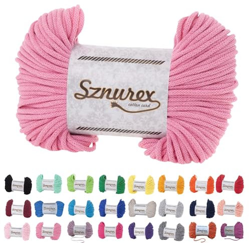 Makramee Garn 5mm x 100m Baumwollschnur Garn für Makramee-Schnur über 50 Farben Oeko-TEX Zertifiziert Baumwollkordel, Baumwollgarn mit Polyesterkern für DIY (Rosa, 5mm/100 Meter)