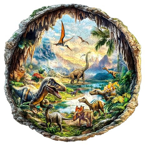 Holzpuzzle Erwachsene 3D cave Jurassic - 200 Teile Rundpuzzle Geschenkbox, Wanddekoration (Erwachsene/Kinder)