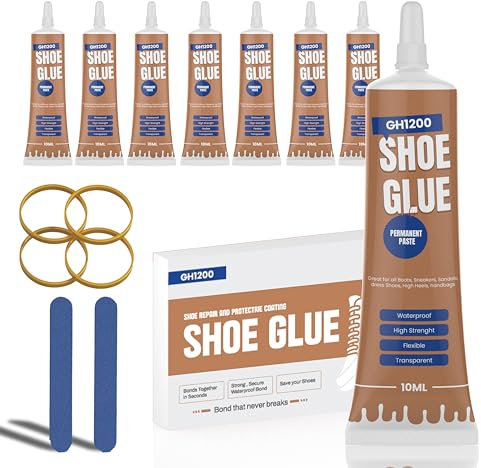 GH1200 10 ML x 8PCs Shoe Glue Sole Repair Waterproof - Pocket Friendly Small Size Clear Drying & Strong Shoe Repair Superglue for shoes - Non-Stiff Repairs, Fixes Sneakers, High Heels & More