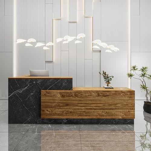 Empfangstheke Rezeption L-Förmiger Rezeptionstheke Empfangstisch Einfach Moderner Empfangstresen,Supermarkt Convenience Store Beauty Salon Friseur Kassentheke Büromöbel(Walnuss B,R-78.74)