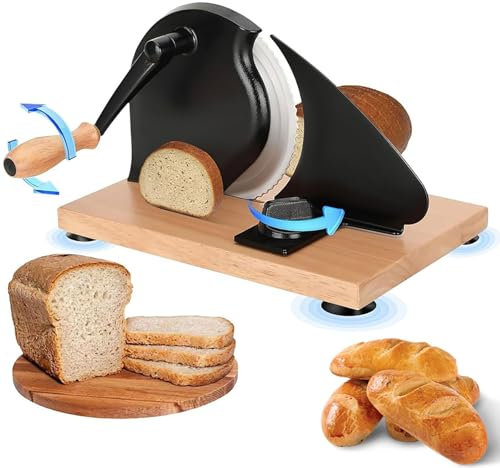 Manual Bread Slicer, Classic Manual Bread Slicer, Stainless Steel Blade Classic Hand Crank Home Bread Slicer, Adjustable Thickness 0-0.8in Manual Rotary Bread Slicer, Manual Bread Slicer for Homem