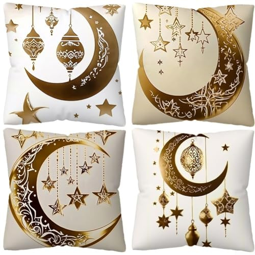 ZiStarlilife Ramadan Kissenbezug Ramadan Dekorative Kissenbezüge Eid Mubarak Dekor Kissenbezug Dekoration für Partyzubehör Sofa Bett Dekor Kissenbezug 45 × 45 cm